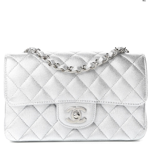Chanel Metallic Lambskin Quilted Mini Rectangular Flap Silver - Picture 7 of 8